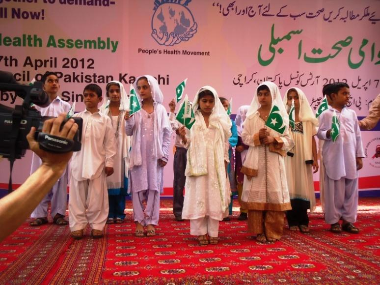 The People’s Health Movement is for people everywhere of countries, classes and ages. Here, children introduce a PHM conference in 2012, held in Karachi. Pakistan. This is the way to a new world.
