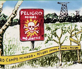 Incluso hoy, una "Tierra de nadie" a lo largo de la frontera entre Honduras y Nicaragua está acordonada con carteles que dicen: ¡PELIGRO! MINAS! ¡NO ENTRAR!