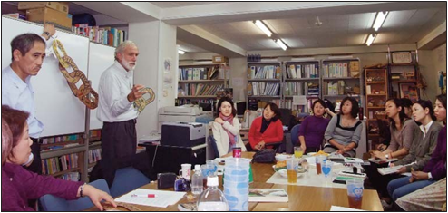 David Werner facilita la actividad de sensibilización "Cadena de causas" con el equipo SHARE en su oficina de Tokio. El equipo se enteró de esta actividad del libro Helping Health Workers Learn, de Werner y Bower, y la utilizó en la educación comunitaria en salud en varios países. En SHARE, David agregó un nuevo enlace sobre CAUSAS AMBIENTALES, ya que el cambio climático y la destrucción ambiental se están convirtiendo cada vez más en determinantes sociales de la salud.