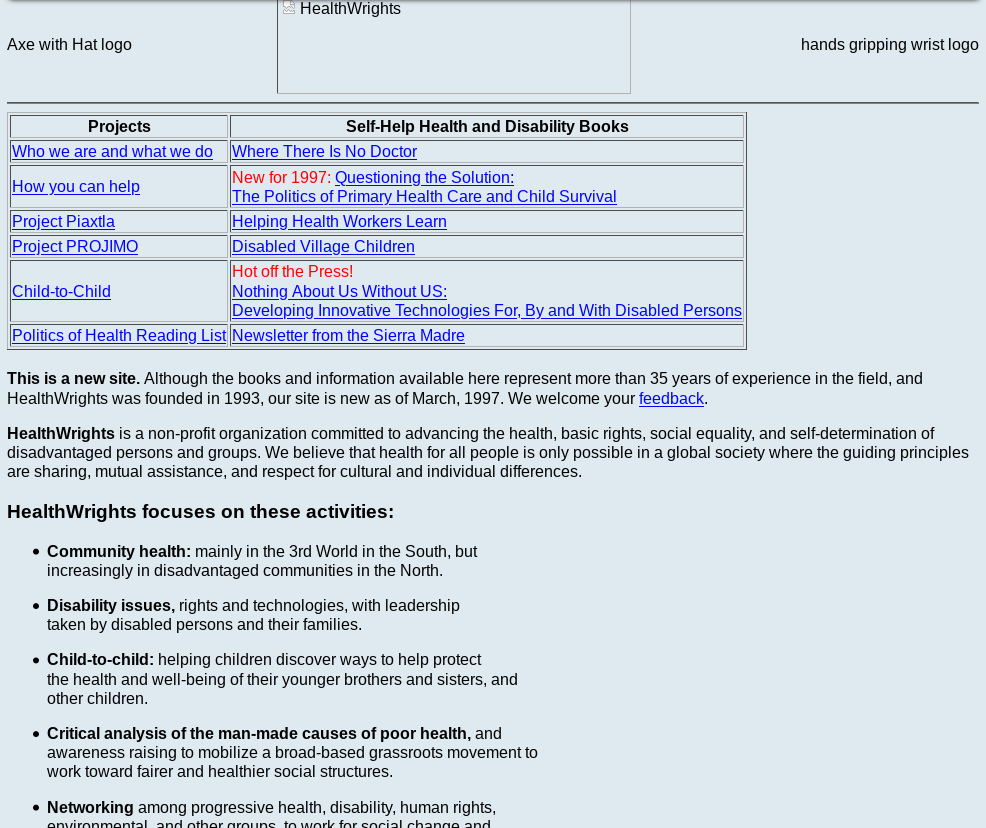 HealthWrights website circa 1998