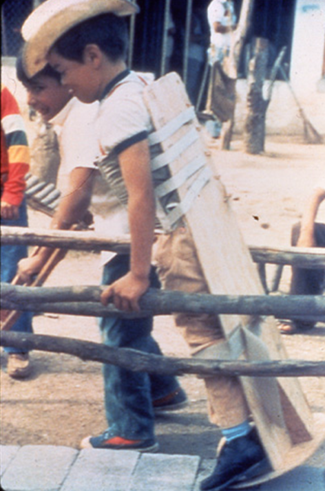 8 year-year-old boy is paraplegic. Orthotists had prescribed braces which he could not use. With this simple walking frame made by PROJIMO, he began 'swing through' walking on parallel bars.