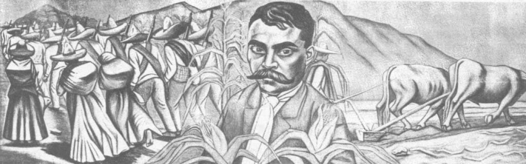 "Corn in the Mexican Revolution," a mural from the 1930's by Raúl Anguiano, depicts the peasants' struggle for land and their leader, Emiliano Zapata.