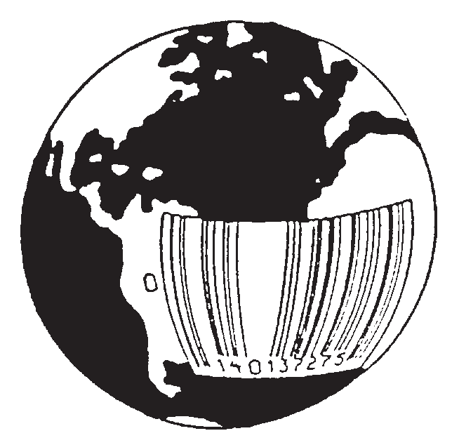The globe with a UPC code stamp.