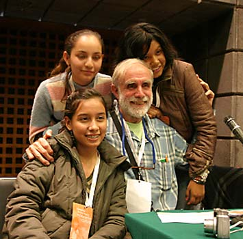 David Werner with schoolgirls at the Congress