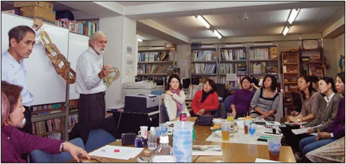 David Werner facilitates the "Chain of Causes" awareness-raising activity with the SHARE team at their Tokyo office. The team learned about this activity from the book Helping Health Workers Learn, by Werner and Bower, and has used it in community health education in various countries. At SHARE David added a new link on ENVIRONMENTAL CAUSES—since climate change and environmental destruction are becoming increasingly overriding social determinants of health.