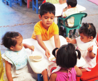 Even preschool children help care for and serve the younger ones.