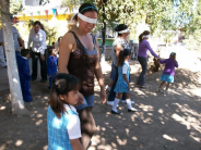 In awareness raising through simulation of disability these girls lead their blindfolded teachers.