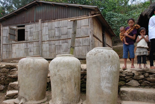 Urns for water storage.