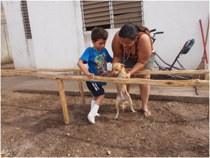 Playing with the dog helps him gain more balance and control -- and makes it more fun.