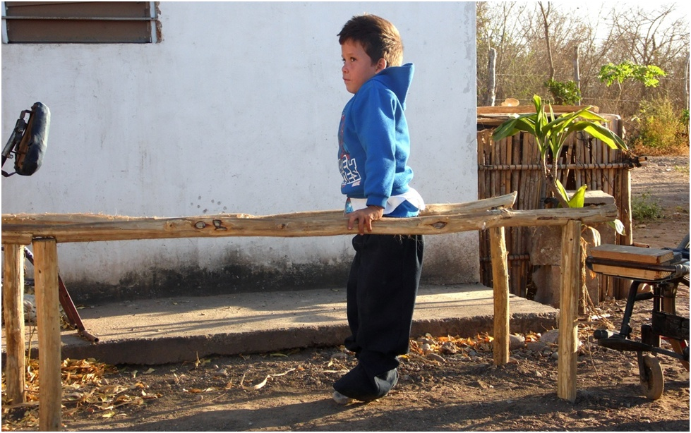 Miguel Angel holds himself up on the parallel bars.