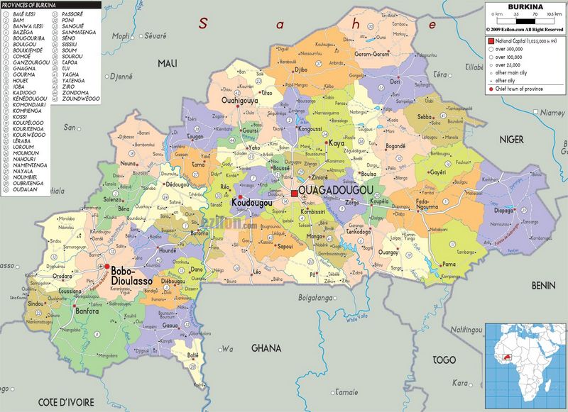 A map of Burkina Faso.