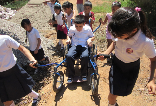 Even on the rougher and steeper sections of the trail, the children navigated the spider-carriage with ease and good control.