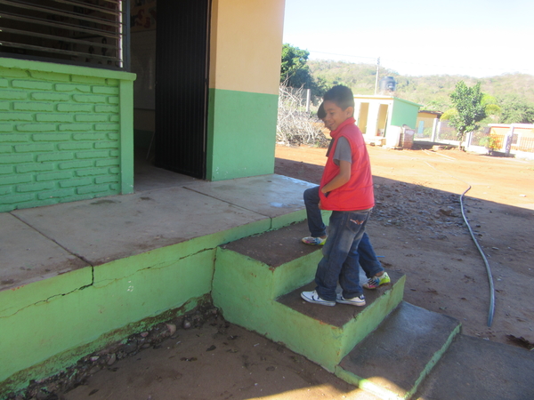 The second set of steps to enter the school.